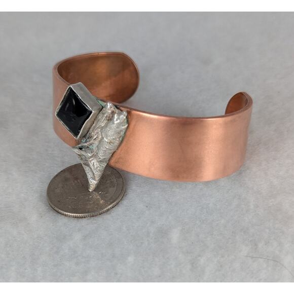 Copper Cuff bracelet Onyx Sterling embellishment OOAKFor 7"wrist NWT Rustic - Picture 2 of 4